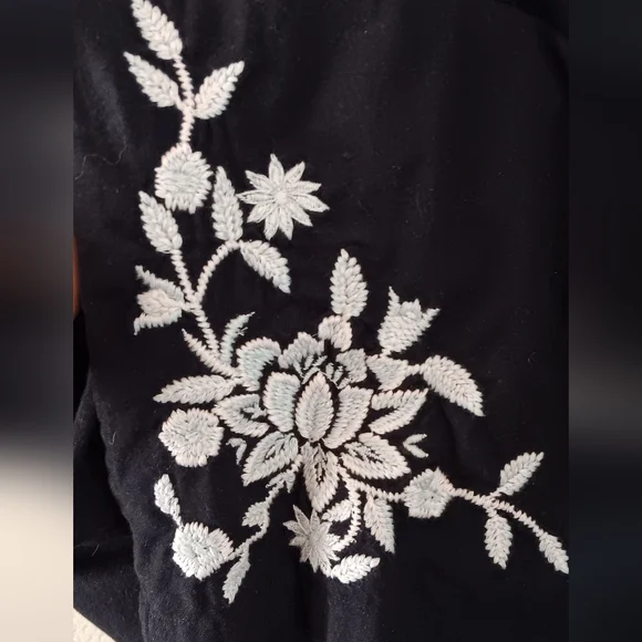 Boho Linen Blend Wide Leg Embroidered Pants L Funky Artsy Beachy - Picture 5 of 8